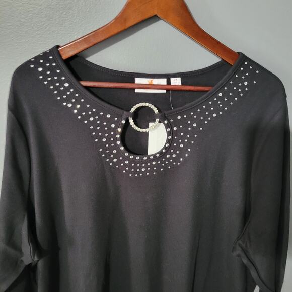 Quacker Factory Top Size 2X Black Rinestone Embellished Classy Bedazzled NEW - Picture 7 of 12